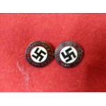 TWO THIRD REICH NSDAP ENAMEL PARTY BADGES - TWO DIFFERENT EXAMPLES. (2)