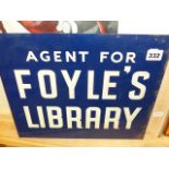A FOYLES LIBRARY DOUBLE SIDED ADVERTISING SIGN. 36 x 30cms.
