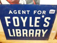 A FOYLES LIBRARY DOUBLE SIDED ADVERTISING SIGN. 36 x 30cms.