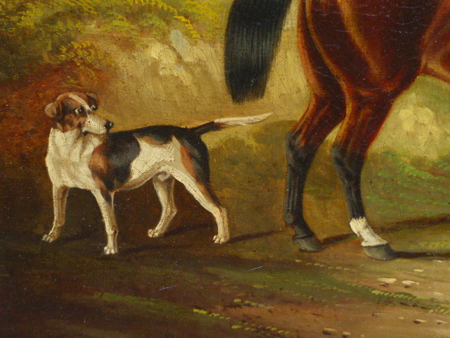 ENGLISH NAIVE SCHOOL. HUNSTMAN WITH HOUNDS, OIL ON CANVAS. 51 x 61cms. - Image 6 of 9