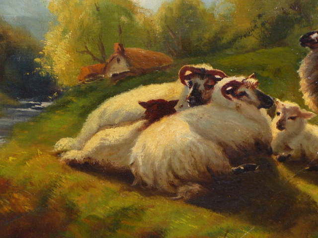 19th.C.ENGLISH SCHOOL. SHEEP IN A NORTH COUNTRY LANDSCAPE, OIL ON CANVAS. 50 x 76cms. - Image 3 of 10