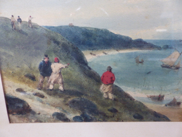 A GROUP OF FOUR 19th.C.WATERCOLOURS, TWO BEACH SCENES, A PORTRAIT OF A GIRL AND A BOTANICAL STUDY. - Image 10 of 14