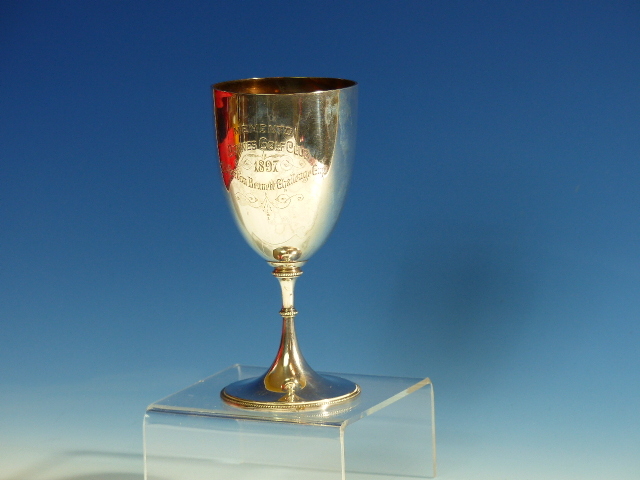 AN 1897 CANNES GOLF SILVER TROPHY CUP BY JAMES DIXON & SONS, SHEFFIELD 1896. H.14.5cms 123 grams. - Image 2 of 10