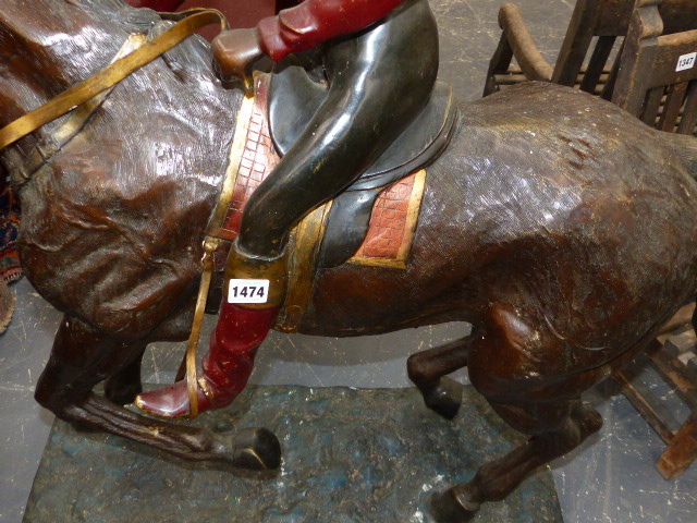 A LARGE BRONZE FIGURE OF A HORSE AND JOCKEY AFTER THE 19th.C.ORIGINAL. H.100cms. - Image 5 of 13