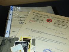 THIRD REICH COLLECTION OF DOCUMENTS, PAPERWORK, CIGARETTE CARDS, ETC (PARCEL)