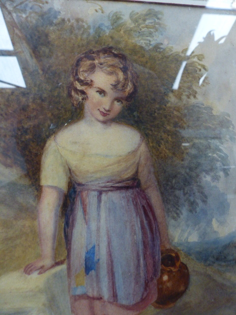 A GROUP OF FOUR 19th.C.WATERCOLOURS, TWO BEACH SCENES, A PORTRAIT OF A GIRL AND A BOTANICAL STUDY. - Image 6 of 14