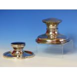 TWO SILVER CAPSTAN INKWELLS, THE LARGER, B'HAM 1907 WITH 1919 INSCRIPTION, Dia.12.5, THE SMALLER,