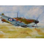 FARLEY. 20th/21st.C. ARR. A SPITFIRE, SIGNED OIL ON CANVAS. 39 x 52cms.