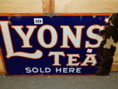 A LYONS TEAS DOUBLE SIDED ENAMEL SIGN. 49 x 30cms.