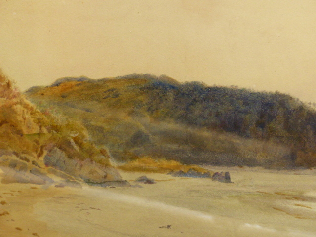 HAMPSON JONES. (1846-1916) SUNLIGHT BY THE SEA, SIGNED WATERCOLOUR. 36 x 71cms. - Image 4 of 10