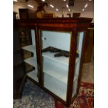 A 19th.C.WALL MOUNTED DISPLAY CABINET WITH GILT BRASS EDGED GLAZED PANEL DOORS ENCLOSING