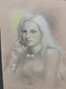 COLIN FROOMS. (1933-2017) ARR. GIRL WITH PEARL, SIGNED PASTEL, LAID DOWN, FRAMED AND GLAZED. 29 x