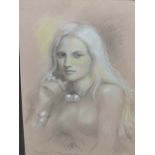 COLIN FROOMS. (1933-2017) ARR. GIRL WITH PEARL, SIGNED PASTEL, LAID DOWN, FRAMED AND GLAZED. 29 x