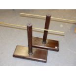 A PAIR OF MAHOGANY AND BRASS DISPLAY STANDS. (2)