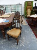 A HARLEQUIN SET OF SEVEN 19th.C.MAHOGANY AND INLAID CARVED BACK DINING CHAIRS ON SQUARE TAPERED