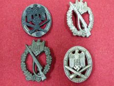 TWO THIRD REICH INFANTRY ASSAULT BADGES, ONE IN SILVER AND TWO GENERAL ASSAULT BADGES, ONE FOR