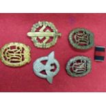 THREE THIRD REICH NATIONAL SPORTS BADGES, BRONZE, SILVER AND GOLD, AN SA SPORTS BADGE AND A THIRD