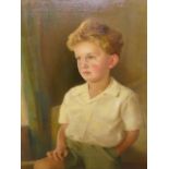 DENIS FILDES. (1889-1974) ARR. PORTRAIT OF A BOY, SIGNED OIL ON CANVAS WITH EXHIBITION LABELS VERSO.