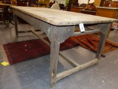 A LARGE VICTORIAN PINE SCULLERY TABLE. W.214 X H.77cms.