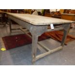 A LARGE VICTORIAN PINE SCULLERY TABLE. W.214 X H.77cms.