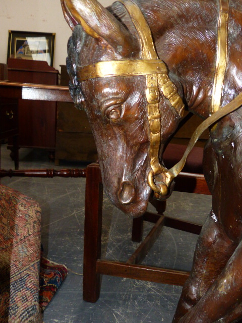 A LARGE BRONZE FIGURE OF A HORSE AND JOCKEY AFTER THE 19th.C.ORIGINAL. H.100cms. - Image 8 of 13