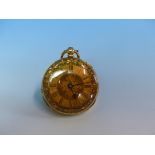 AN 18K STAMPED KEY WOUND VICTORIAN FOB WATCH, CASE SIGNED S&M. Dia. 3.6cms, WEIGHT 39.8grms.