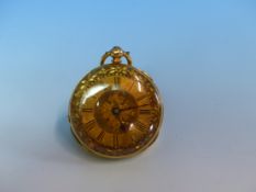 AN 18K STAMPED KEY WOUND VICTORIAN FOB WATCH, CASE SIGNED S&M. Dia. 3.6cms, WEIGHT 39.8grms.