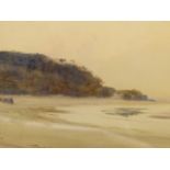 HAMPSON JONES. (1846-1916) SUNLIGHT BY THE SEA, SIGNED WATERCOLOUR. 36 x 71cms.