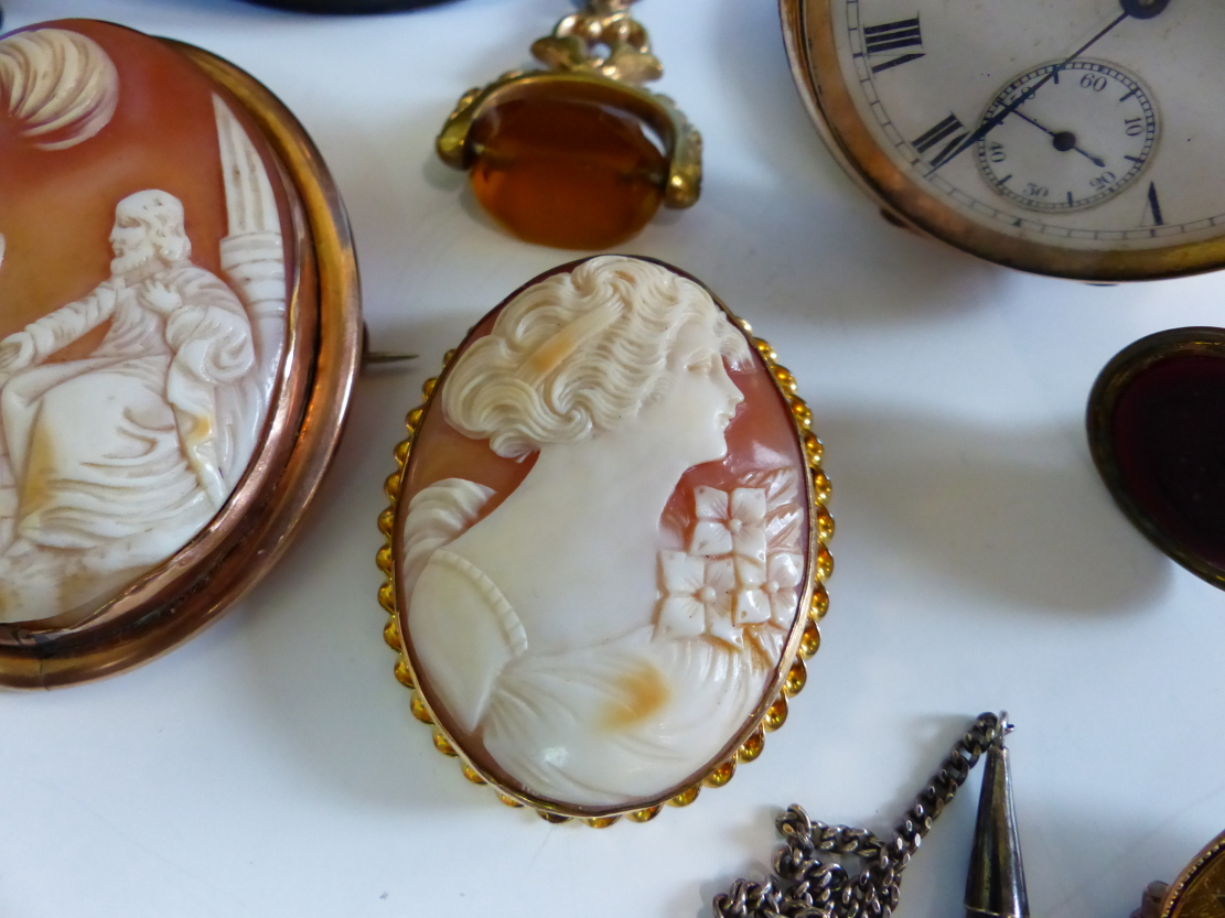 AN OVAL CARVED CAMEO BROOCH MOUNTED IN 9ct GOLD TOGETHER WITH A FURTHER SIGNED PORTRAIT CAMEO, A - Image 10 of 42