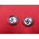 TWO THIRD REICH NSDAP ENAMEL PARTY BADGES - TWO DIFFERENT EXAMPLES. (2)