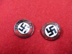 TWO THIRD REICH NSDAP ENAMEL PARTY BADGES - TWO DIFFERENT EXAMPLES. (2)