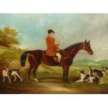 ENGLISH NAIVE SCHOOL. HUNSTMAN WITH HOUNDS, OIL ON CANVAS. 51 x 61cms.