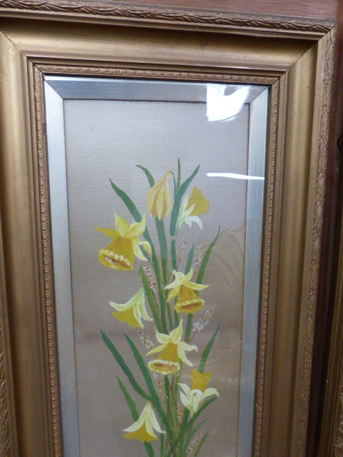 19th.C.SCHOOL. TWO WATERCOLOUR BOTANICAL STUDIES ON SILK, EACH IN GILT FRAME, LARGEST. - Image 2 of 4