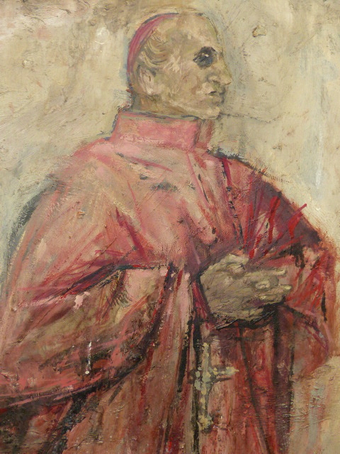 HANS SCHWARZ. (1922-2003) ARR. THE CARDINAL, SIGNED AND DATED 1961, OIL ON BOARD. 91 x 58cms.