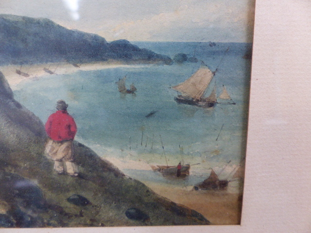 A GROUP OF FOUR 19th.C.WATERCOLOURS, TWO BEACH SCENES, A PORTRAIT OF A GIRL AND A BOTANICAL STUDY. - Image 11 of 14