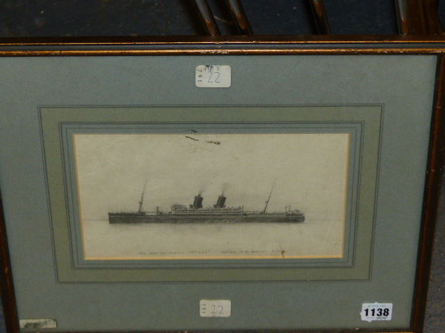 EARLY 20th.C.ENGLISH SCHOOL. THE P & O STEAM SHIP CATHAY, PENCIL DRAWING. 14 x 26cms TOGETHER WITH - Image 4 of 20