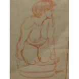 20th.C.CONTINENTAL SCHOOL. SEATED NUDE, PENCIL, BEARING A STUDIO STAMP. 52 x 43cms TOGETHER WITH A