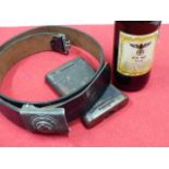 A THIRD REICH BELT AND ALLOY BUCKLE TOGETHER WITH A K98 CLEANING KIT AND A REPRODUCTION WEHRMACHT