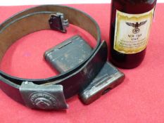 A THIRD REICH BELT AND ALLOY BUCKLE TOGETHER WITH A K98 CLEANING KIT AND A REPRODUCTION WEHRMACHT