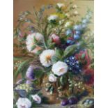 THOMAS HEESAKKERS. 20th.C. SUMMER FLOWERS, SIGNED OIL ON CANVAS.