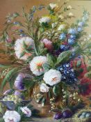 THOMAS HEESAKKERS. 20th.C. SUMMER FLOWERS, SIGNED OIL ON CANVAS.