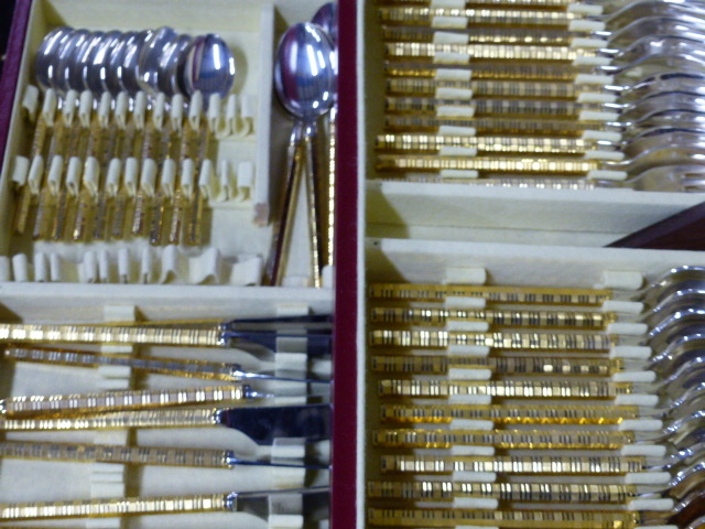 HENRI JEAN FRANCOIS. A SILVER PLATED AND GILT PART CUTLERY SERVICE FOR TWELVE CONTAINED IN A