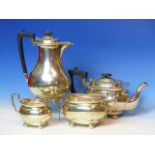 A SILVER HALLMARKED FOUR PART TEA/COFFE SET, DATED 1929, FOR JAMES DEAKIN AND SONS. GROSS WEIGHT