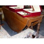 A LARGE BESPOKE OAK GEORGIAN STYLE GATELEG DINING TABLE ON STOUT TURNED LEGS AND STRETCHER BASE. 183