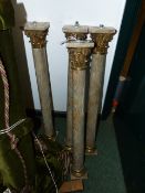 A SET OF FOUR GILT BRONZE MOUNTED MARBLE COLUMNS. H.75cms.