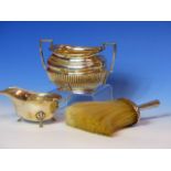 A SILVER CREAMER DATED 1935, A SILVER SUGAR BOWL DATED 1902 FOR ROBERT PRINGLE AND SONS AND A MAPPIN