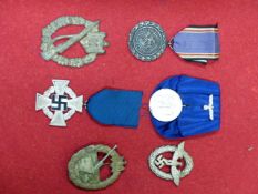 THIRD REICH FAITHFUL SERVICE MEDAL, LUFTSCHUTZ AWARD, POLICE INSIGNIA, 4 YEARS SERVICE MEDAL, TWO