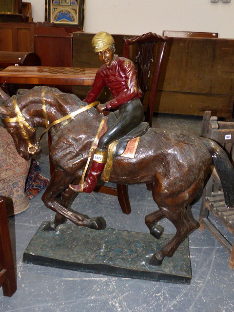 A LARGE BRONZE FIGURE OF A HORSE AND JOCKEY AFTER THE 19th.C.ORIGINAL. H.100cms. - Image 2 of 13