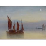 H.COOPER. 19th/20th.C.ENGLISH SCHOOL. TWO VIEWS OF FISHING BOATS, SIGNED WATERCOLOUR. 25 x 51