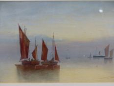 H.COOPER. 19th/20th.C.ENGLISH SCHOOL. TWO VIEWS OF FISHING BOATS, SIGNED WATERCOLOUR. 25 x 51